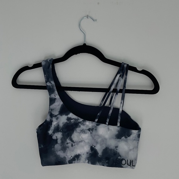 soul by soulcycle tye dye one shoulder sports bra | size S | Navy + White - Picture 10 of 16